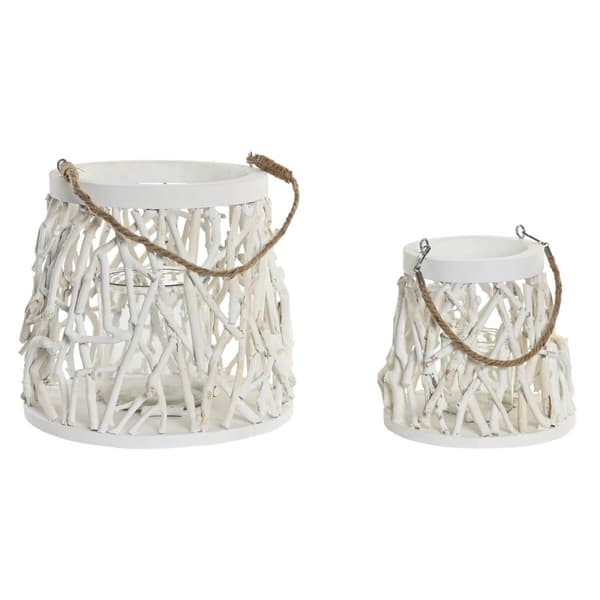 Ljusstakar Home ESPRIT Vit Trä Glas 35 x 35 x 32 cm (2 antal)