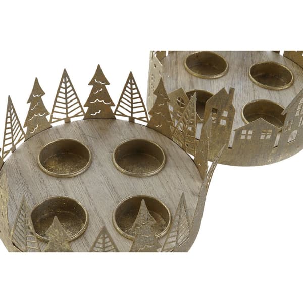 Lyseholder DKD Home Decor Gylden Natur Metal 16,5 x 16,5 x 8,5 cm (2 enheder)