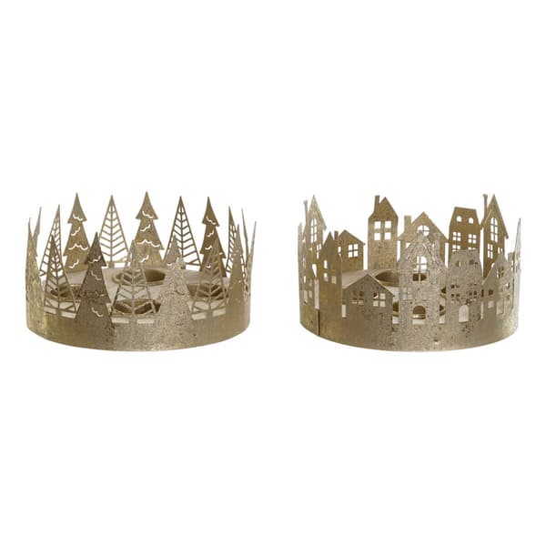 Lyseholder DKD Home Decor Gylden Natur Metal 16,5 x 16,5 x 8,5 cm (2 enheder)