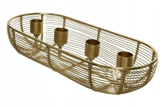 Kynttilänjalka neljälle kynttilälle, metallijalusta, kulta, 28,5x11,5x6,5 cm