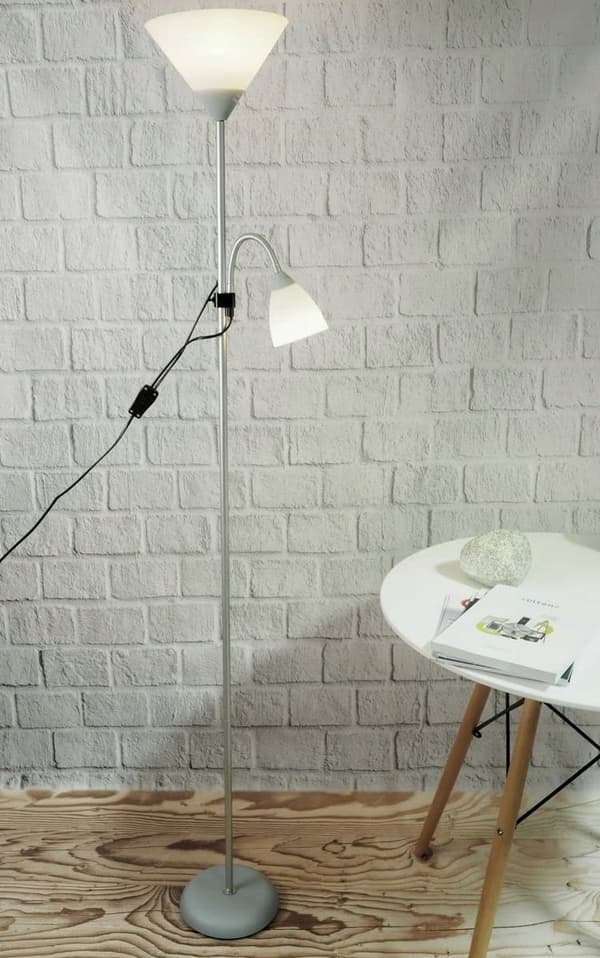 Grå gulvlampe LED stående Cleo E14+E27