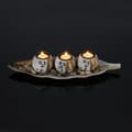 Miniatyrbild 6 av 6: Relaxdays ljusstake set, 3 runda ljusstakar för värmeljus, bladformad bricka, stenar, brun-vit