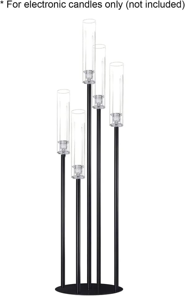 Svarta ljusstakar för taperljus, metall och akryl, 5 armar, vågdesign,85 cm hög, Svart ljusstake