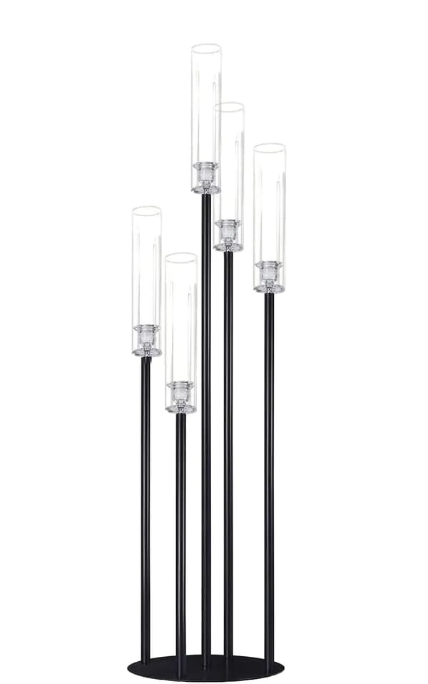 Sort taperlysestager, metal og akryl, 5 arme, bølgedesign,85 cm høj, Sort lysestage