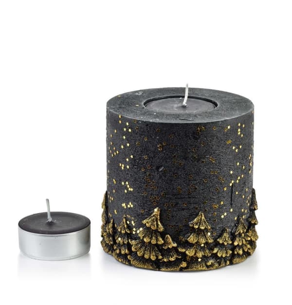 Ljuslykta Cylinder Skog Svart och Guld 120 Lumarko!