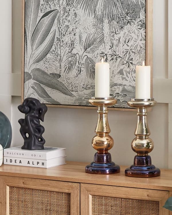 Set med två ljusstakar i glas 31 cm guld IMARTI Lumarko!