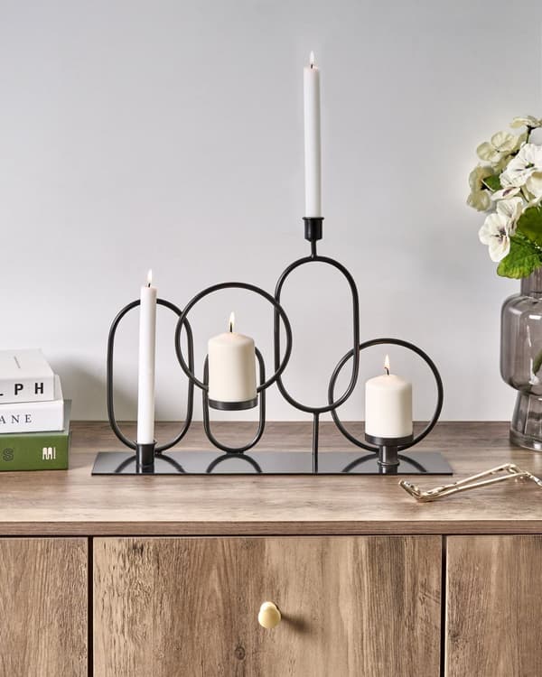 Lysestake i Svart Jern for 4 Stearinlys Moderne Geometrisk Stil
