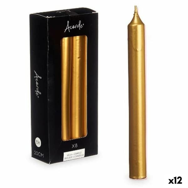 Set med levande ljus Acorde 126-D-AR Gyllene 2 x 2 x 20 cm (12 antal)