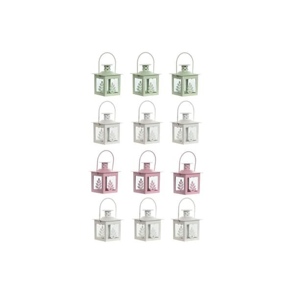 Gatlykta Home ESPRIT Vit Grön Rosa Glas Järn Shabby Chic 7 x 7 x 10 cm (3 Delar) (4 antal)