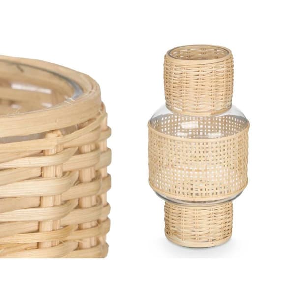 Ljusstakar SG-29653 Transparent Naturell Glas Rattan 15,5 x 31 x 15,5 cm (6 antal)