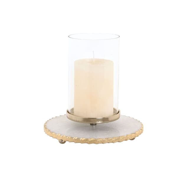 Ljusstakar Home ESPRIT Vit Gyllene Glas Marmor 25 x 25 x 27 cm