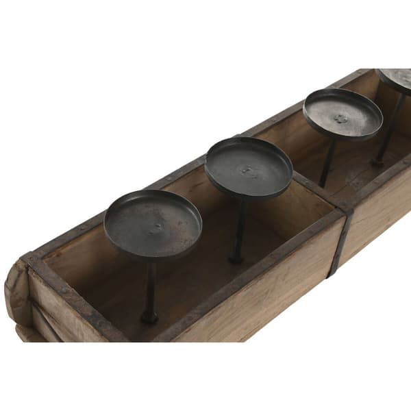 Ljusstakar Home ESPRIT Naturell Järn Teak 60 x 15 x 14 cm