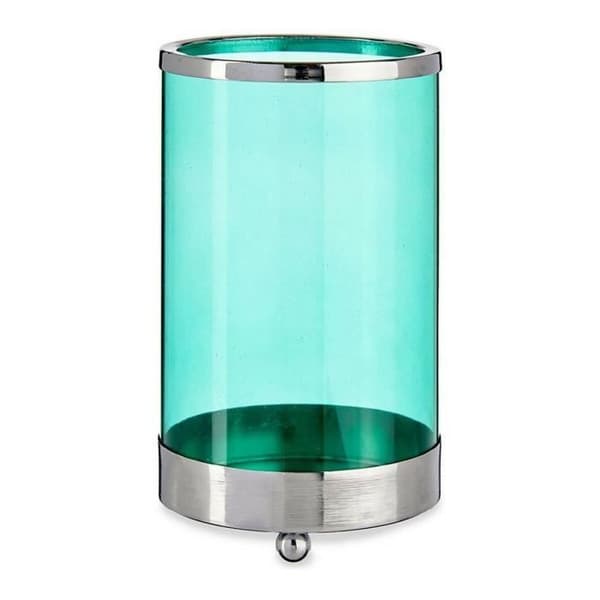 ljushållare silverblå cylinder metallglas (9,7 x 16,5 x 9,7 cm)