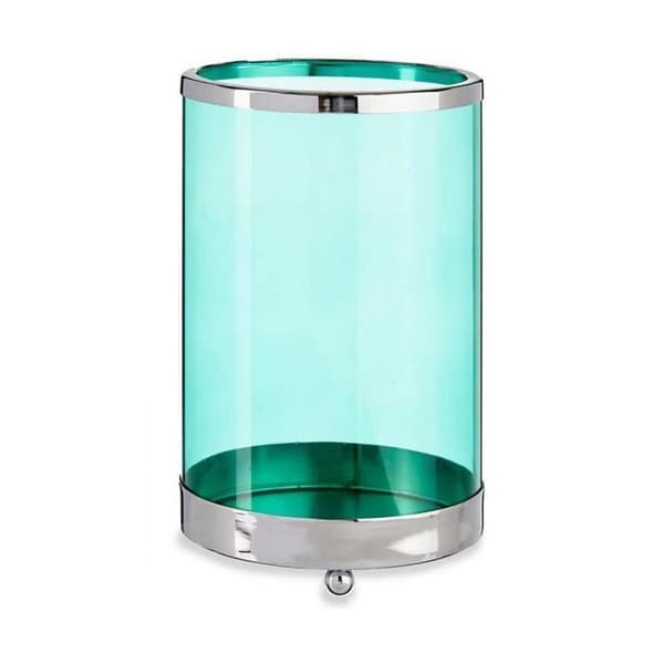 ljushållare silverblå cylinder metallglas (12,2 x 19,5 x 12,2 cm)