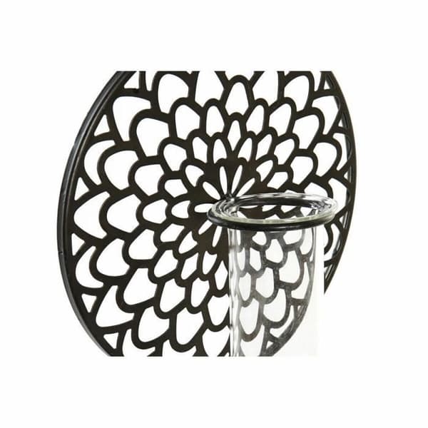 ljushållare svart glas brun trämetall 20 x 20 x 36 cm
