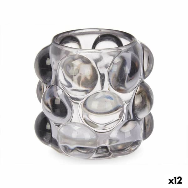 Ljusstakar Mikro-pärlor Grå Glas 8,4 x 9 x 8,4 cm (12 antal)