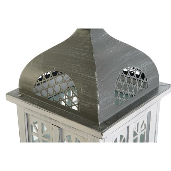 Lykta DKD Home Decor Antikbehandlad Vit Grå Trä Glas 19 x 19 x 42 cm