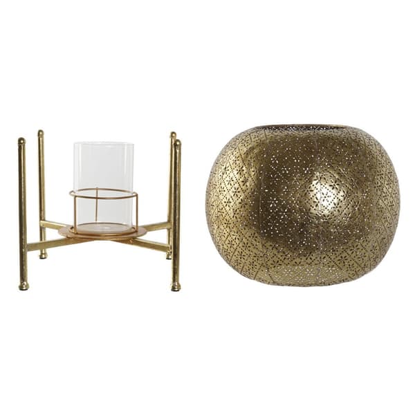 Lyseholder Home ESPRIT Gylden Metal Krystal 29 x 29 x 26,5 cm