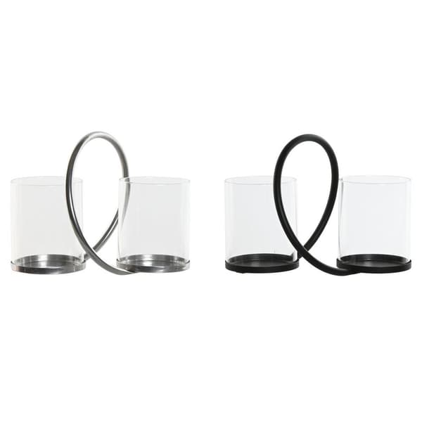 Lyseholder Home ESPRIT Sort Sølvfarvet Metal Krystal 24 x 19 x 18 cm (2 enheder)
