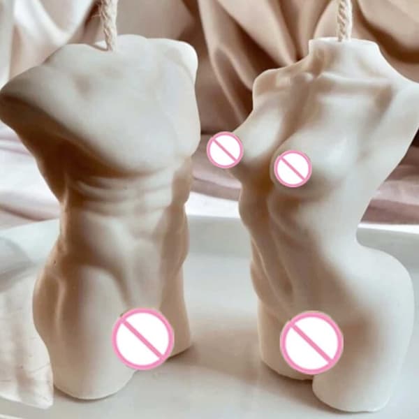 Lysform stearinlys 3D mænds krop 10 cm