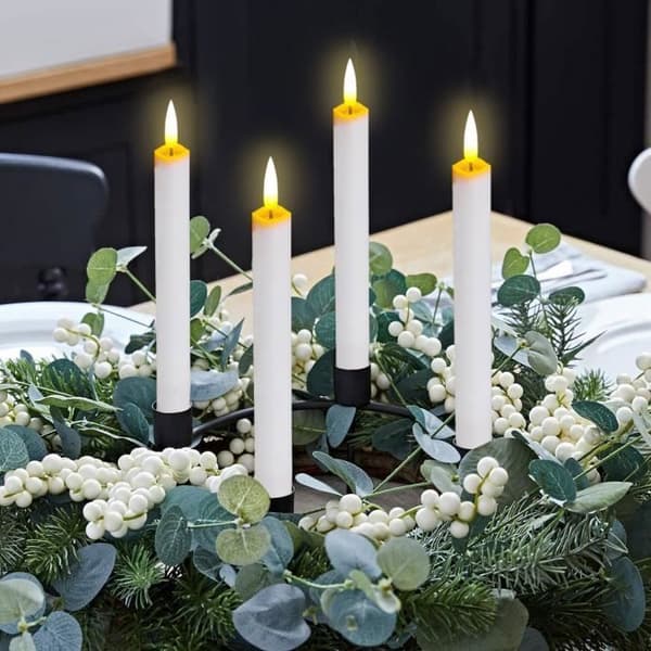 Set med 12 flimrande flamlösa koniska ljus med 10-knappars fjärrkontroll, batteridriven, 3D-veke, 16,5 cm elfenben