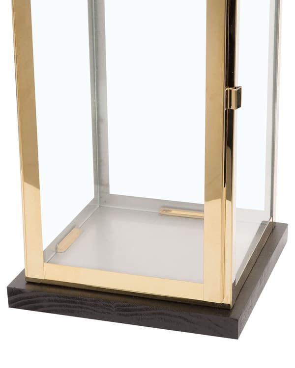 Lanterne Mørkt Træ med Messing Rustfrit Stål Hærdet Glas 41cm af Lille Stearinlys Holder med Låge Bærehåndtag Indendørs Udendørs Indretning