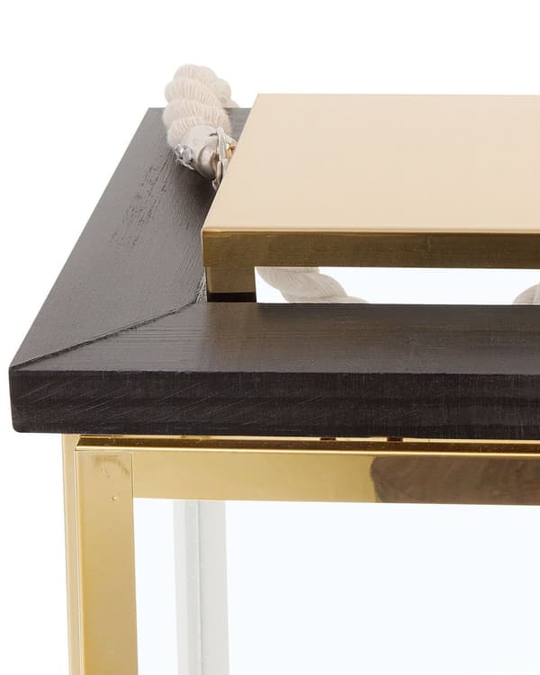 Lanterne Mørkt Træ med Messing Rustfrit Stål Hærdet Glas 41cm af Lille Stearinlys Holder med Låge Bærehåndtag Indendørs Udendørs Indretning