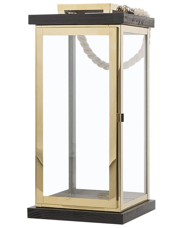 Lanterne Mørkt Træ med Messing Rustfrit Stål Hærdet Glas 41cm af Lille Stearinlys Holder med Låge Bærehåndtag Indendørs Udendørs Indretning