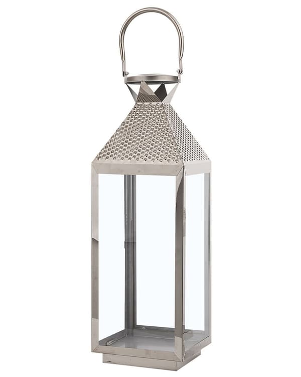 Lyhty hopea ruostumaton teräs karkaistu lasi 18 x 55 x 18 cm kahvalla sisälle ulos moderni