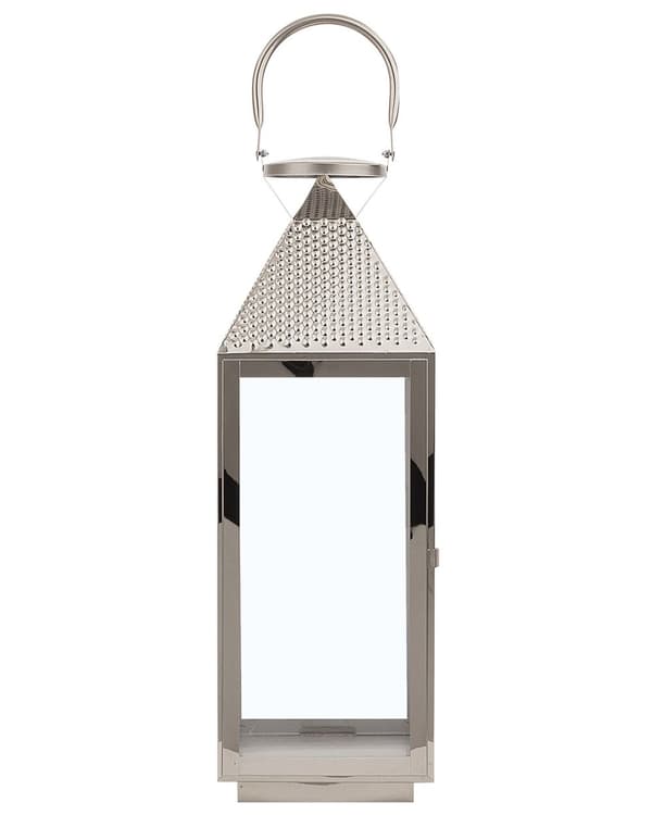 Lyhty hopea ruostumaton teräs karkaistu lasi 18 x 55 x 18 cm kahvalla sisälle ulos moderni
