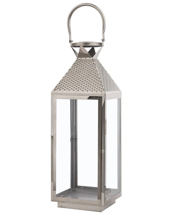 Lyhty hopea ruostumaton teräs karkaistu lasi 18 x 55 x 18 cm kahvalla sisälle ulos moderni