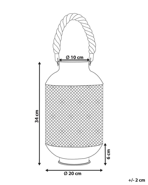 Lanterne Sort Mat Metal 34 x 20 cm Dekorativ Bloklys Holder Net Mønster med Reb Bærehåndtag Moderne Gulv Bordpynt Stue Indretning Tilbehør