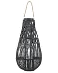 Pikkukuva 6 / 8: Lyhty musta bambu ⌀ 39 x 77 cm lasikupilla ovaali kahvalla sisälle ulos rustiikkinen tyyli