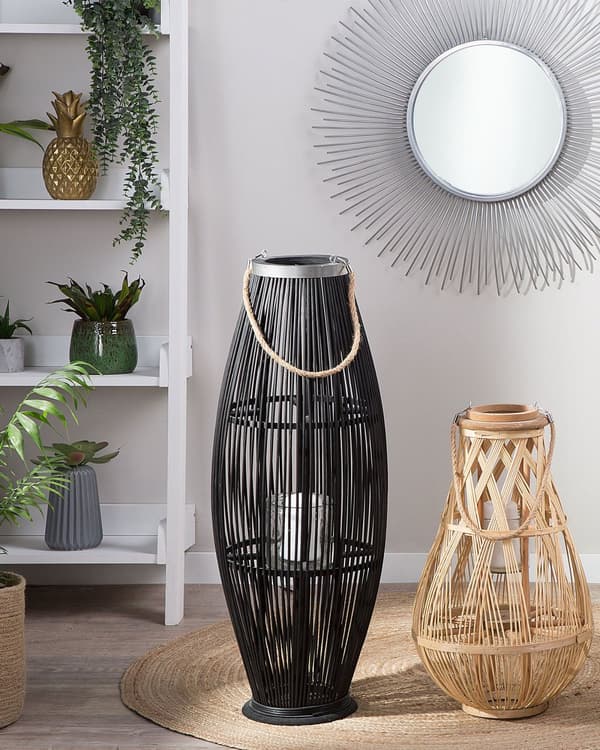 Dekorativ lanterne sort bambus træ 84 cm Lanterne dekoration til et stearinlys
