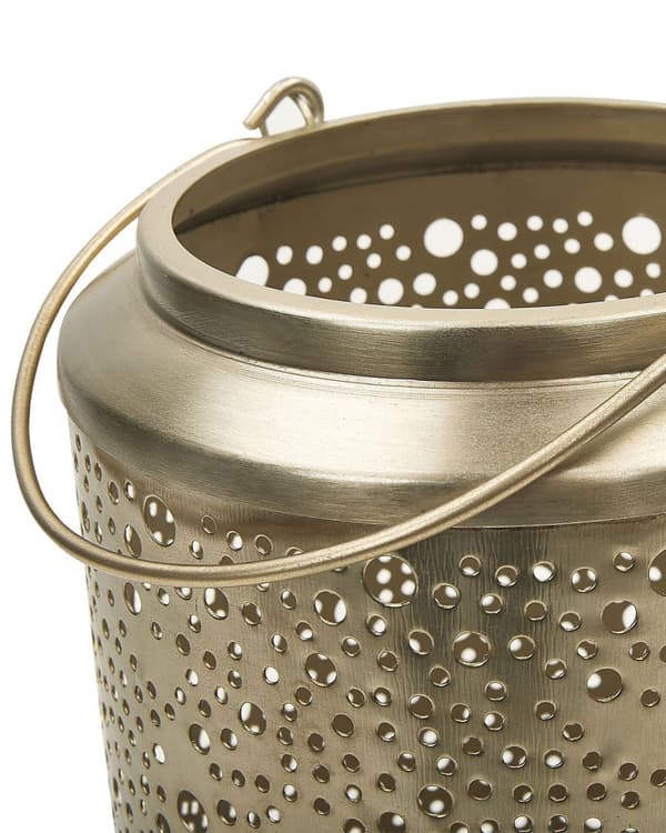 Lyhty kulta metalli rauta reiällinen kuvio 25 cm korkea kahva vintage tyyli