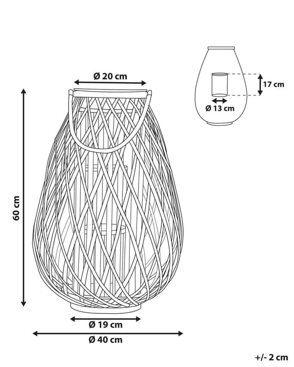 Lyhty ruskea/musta paju puu punos 60 cm korkea pyöreä kahva kynttilälle