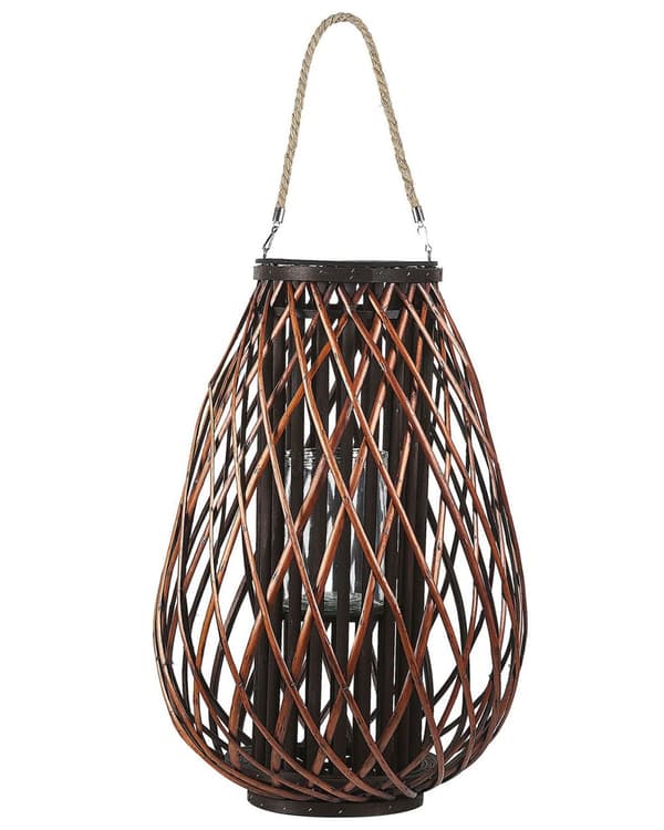 Lyhty ruskea/musta paju puu punos 60 cm korkea pyöreä kahva kynttilälle