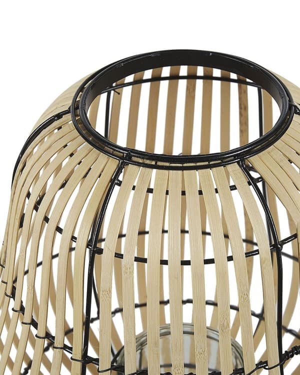 Lyhty vaaleanruskea paju puu luonnollinen 44 cm jaloilla kynttilälle avoin varjostin