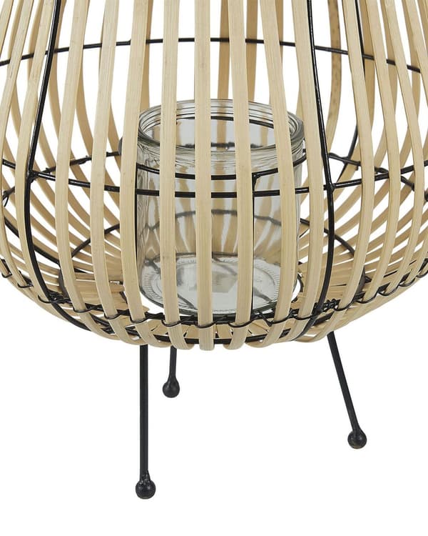 Lyhty vaaleanruskea paju puu luonnollinen 44 cm jaloilla kynttilälle avoin varjostin