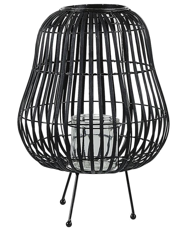 Lanterne Sort Piletræ med Sort Metal 44 cm Rustfri med Lys Ornament Lysestage til Stearinlys Boho Natur Inspireret Chic Indendørs Udendørs