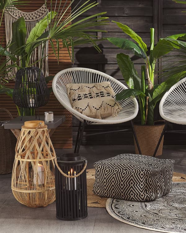 Lanterne Beige Sort Piletræ og Glas ø 21 x 40 cm Dekorativ Stearinlys Holder Bloklys Naturlig Boho Udendørs Indendørs til Haven Terrasse