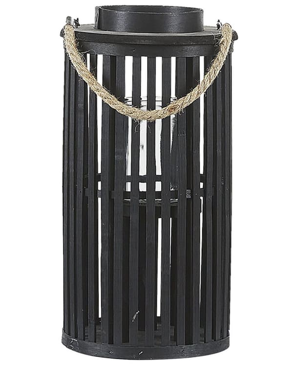 Lanterne Beige Sort Piletræ og Glas ø 21 x 40 cm Dekorativ Stearinlys Holder Bloklys Naturlig Boho Udendørs Indendørs til Haven Terrasse