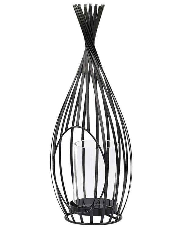 Gennembrudt Metallygte 38 cm Lysestage af Glas Industriel Borddekoration