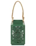 Miniatyrbillede 6 af 8: Metal 25 cm grøn bladlygte med lysestage af glas