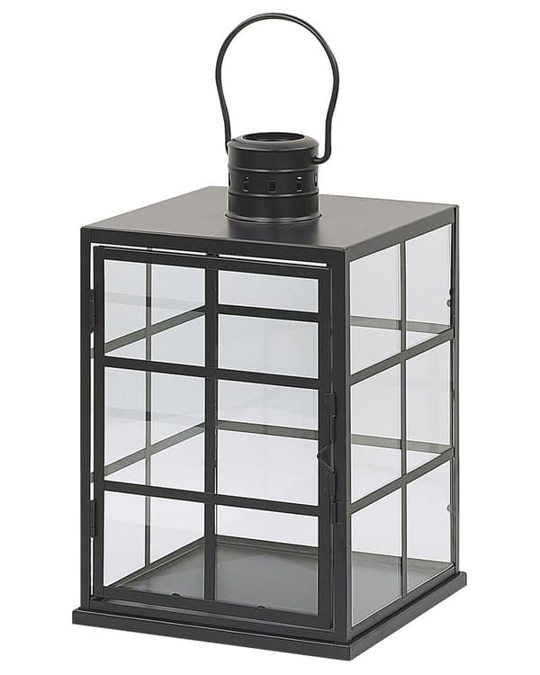 Sort Metal lanterne 27 cm Lysestage af Glas Skandinavisk Stil
