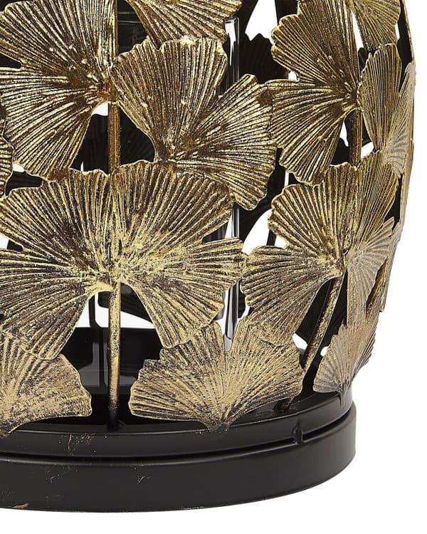 Guldmetal 25 cm ginkgo blad lanterne med en lysestage af glas