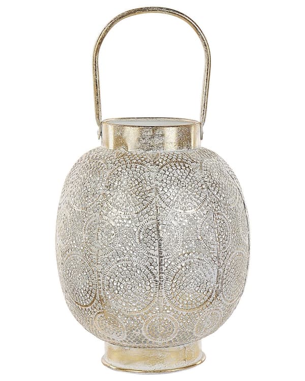 Lyhty kulta metalli lasi 30 cm avoin rakenne orientaalinen boho vintage tyyli