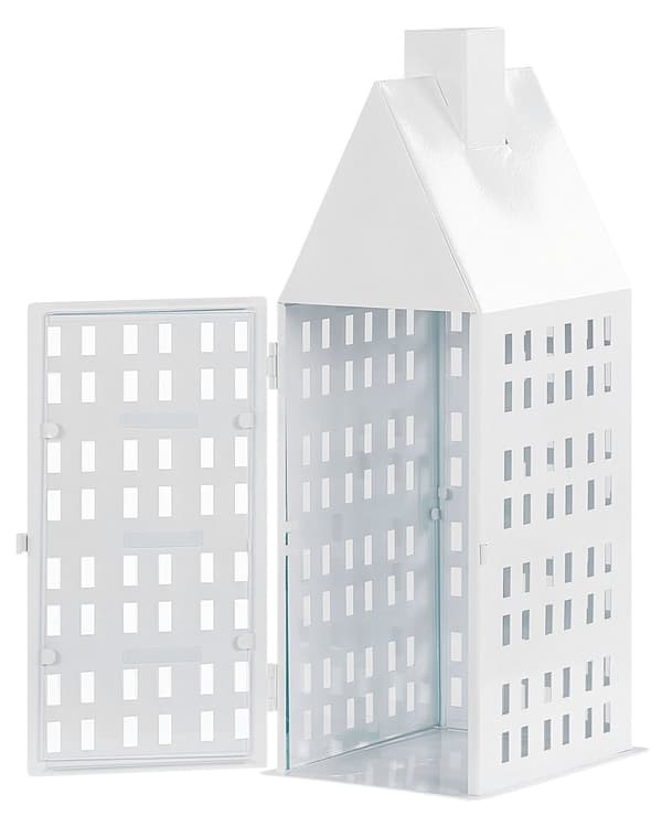 Lyhty valkoinen metallia 40 cm talo ikkunat minimalistinen klassinen sisustus