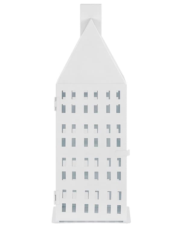 Lyhty valkoinen metallia 40 cm talo ikkunat minimalistinen klassinen sisustus