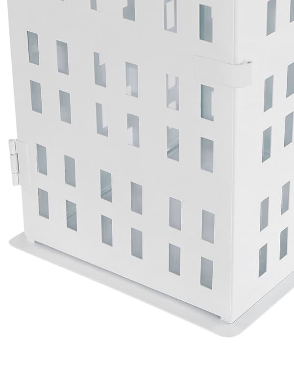 Lyhty valkoinen metallia 40 cm talo ikkunat minimalistinen klassinen sisustus